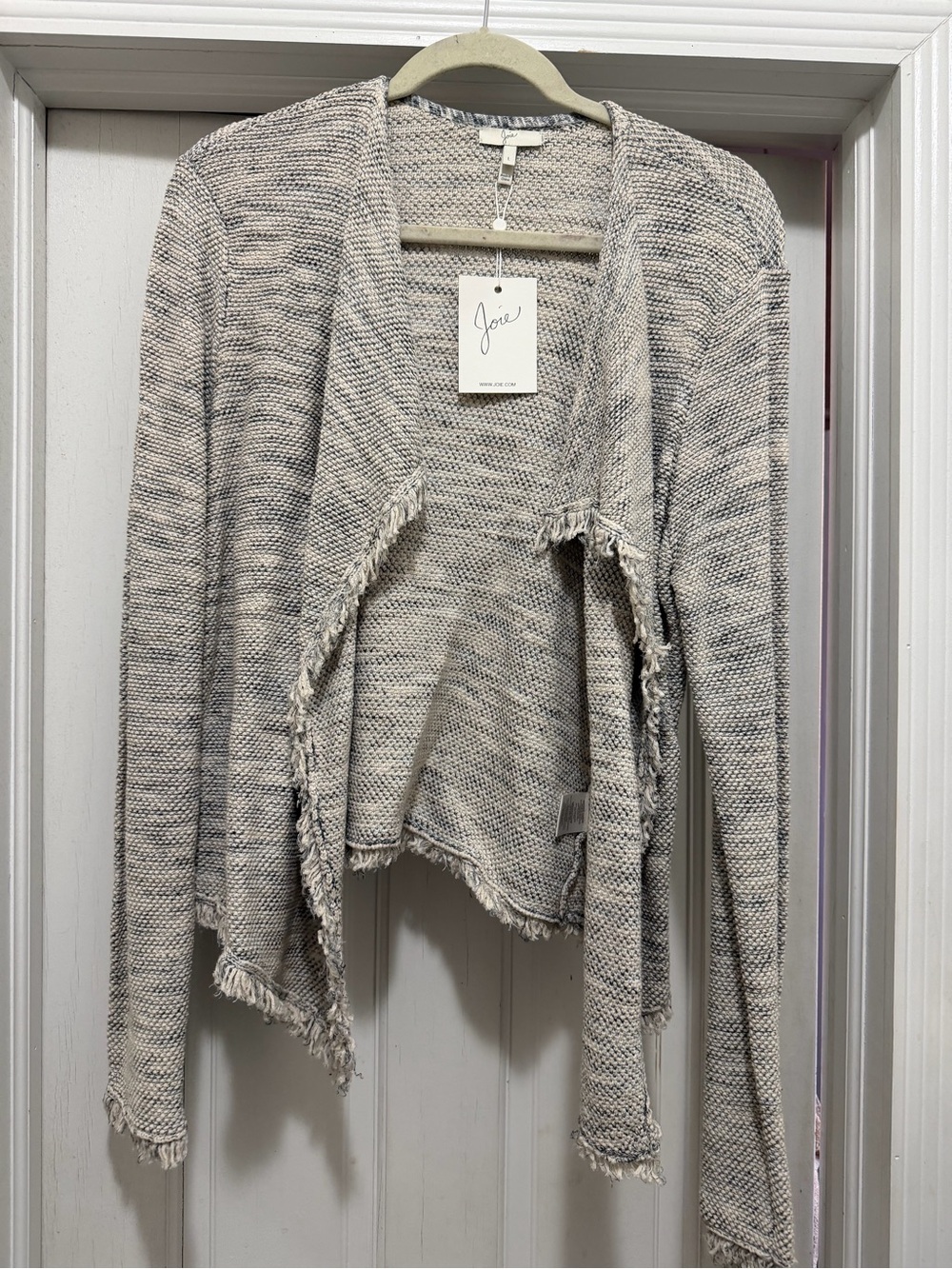 Joie Women's Cream Fringe Open Front Sweater/blazer